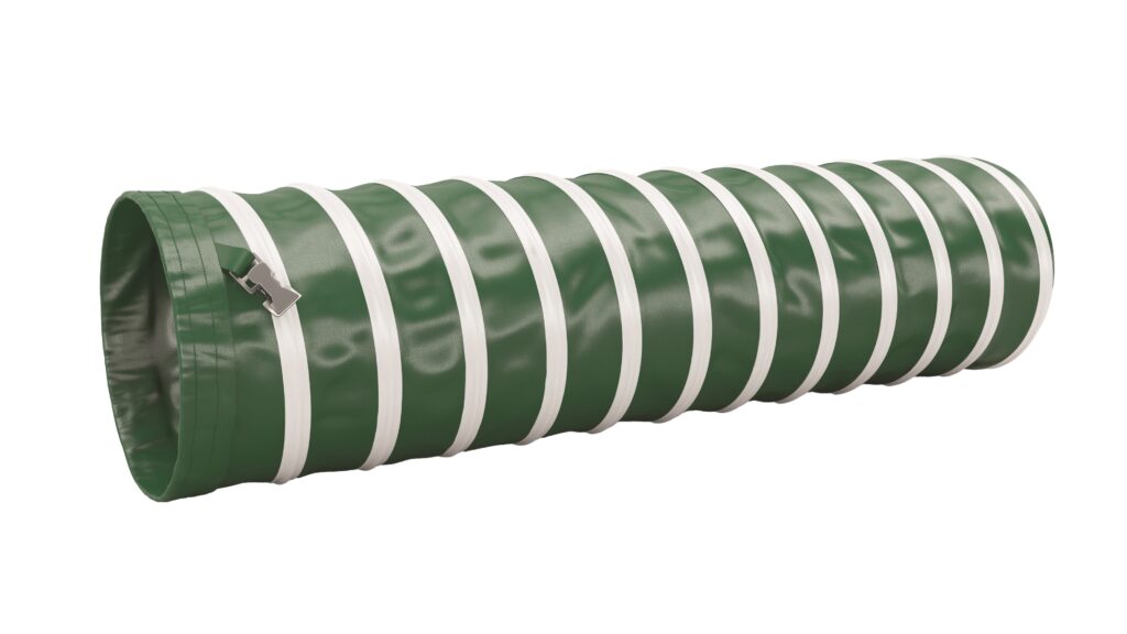 Green dehumidification ducting with white wearstrip and belt cuff ends