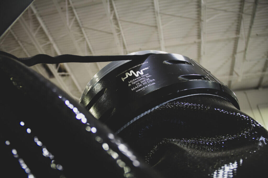 Close up of Midwest Hose layflat rental